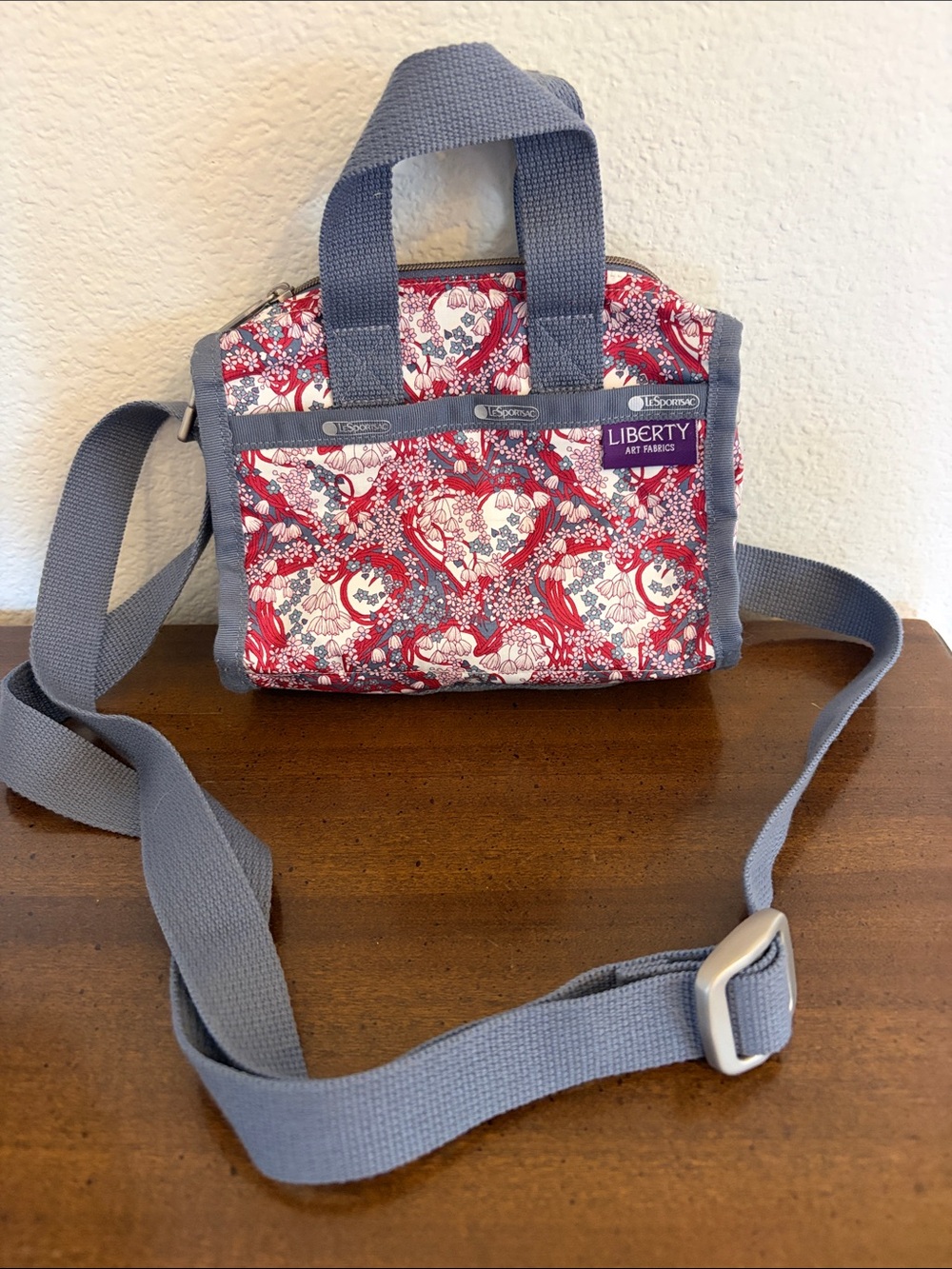 Liberty Art Fabrics x LeSportsac Mini Weekender Red Gray Floral Crossbody Tote